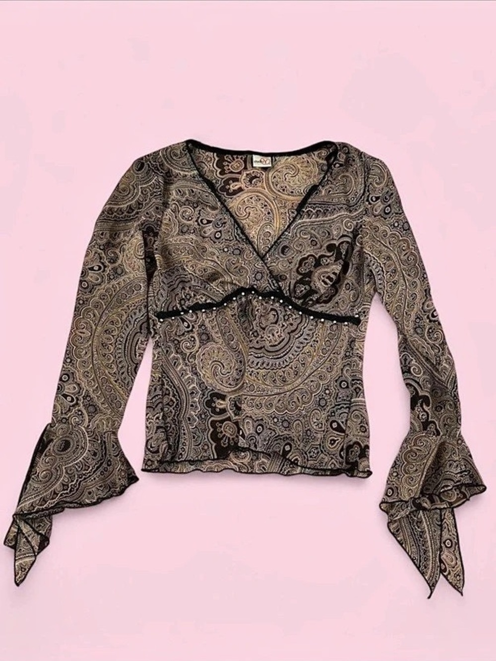 Studio Y Paisley Wrap Blouse in Blush, Brown & Black